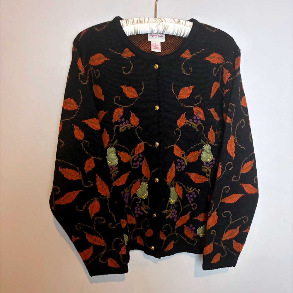 Vintage 90s Crystal Kobe Cardigan Sweater Medium Cottagecore‎ Fall Autumn - Picture 3 of 8